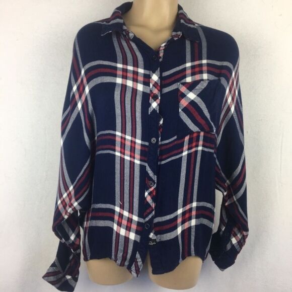 Rails Blue & White Plaid Checker Soft Long Sleeve Button Up Top S - Picture 2 of 9